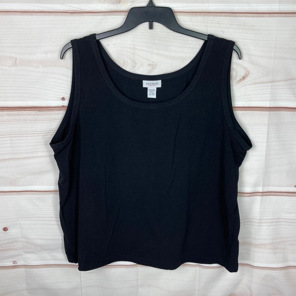 Avenue Top Womens 30 32 Black Scoop Neck Tank Sleeveless Solid Cotton Stretch